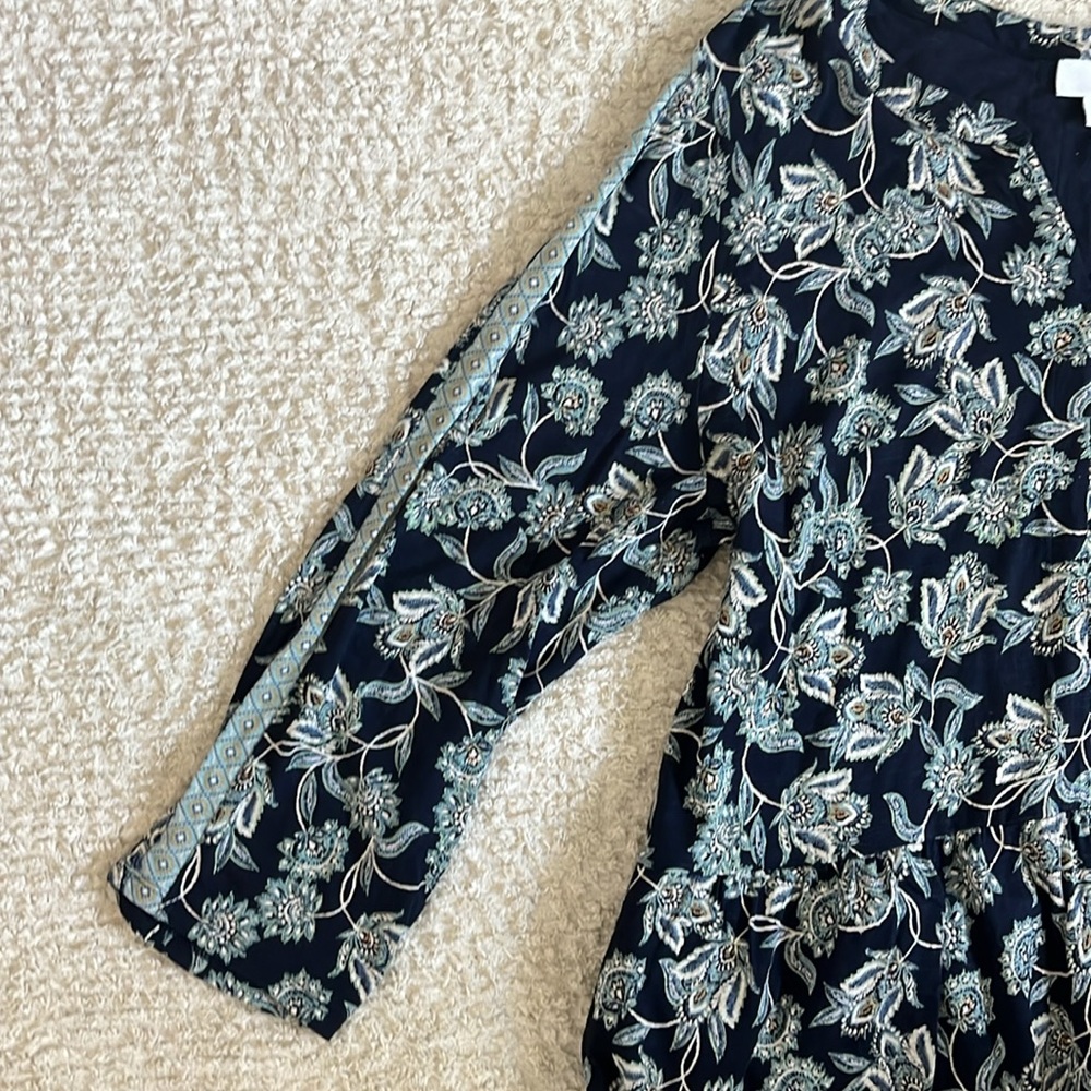 J. Jill Midnight Blue and Ivory Floral Midi Dress - Picture 5 of 7